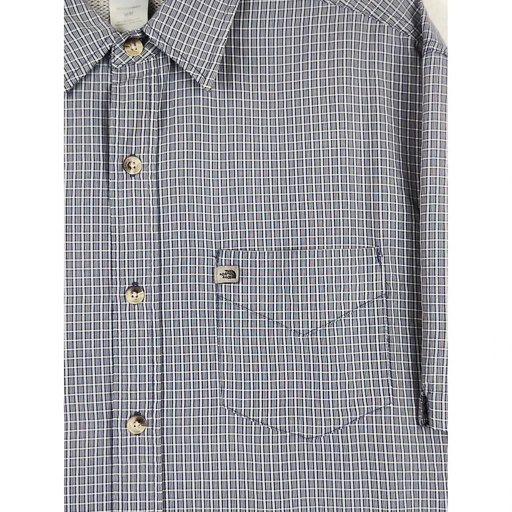 North Face Button-up Shirt Mens M Blue Plaid Short Sleeve Outdoor Casual Pocket